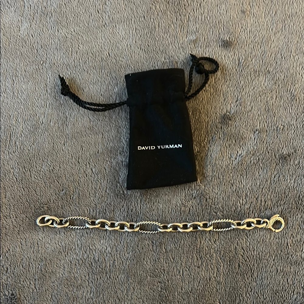 David Yurman Silver  Cable & Link Chain Bracelet - 100% Authentic